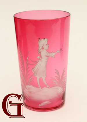 cranberry glass Mary Gregory tumbler